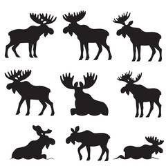 set of vector icon moose silhouette	

