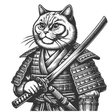 recommend clip art: samurai cat with katana sword vector illustration