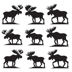 set of vector icon moose silhouette	
