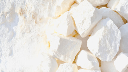 Large pile of white sugar granules reflecting light in a culinary context highlighting its sweetness and versatility
