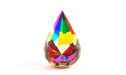 Rainbow teardrop crystal prism on white background for design or decoration