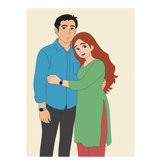 Obraz premium Happy Couple Illustration Love, Togetherness, and Relationship Bonding Concept. Romantic Couple in Love Affection, Happiness, and Emotional Connection Illustration.