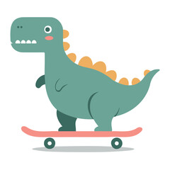 Obraz premium Cartoon dinosaur happily skateboarding on a pink skateboard with a playful style