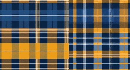 Plaid pattern in indigo and yellow clothing in illustration background