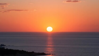 Tranquil Sunset Over Ocean Horizon, Peaceful Seascape