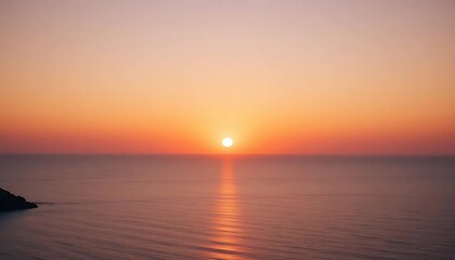 Tranquil Sunset Over Ocean Horizon, Peaceful Seascape