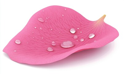 Fototapeta premium Single pink rose petal with water droplets on white background