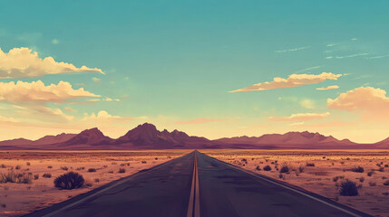 Naklejka premium Road to infinity highway, Road in the desert, Vector illustration, Road background.
