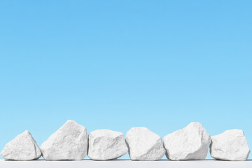 Exquisite row of white rocks forming an impressive display of natural zeolite geological structures and textures