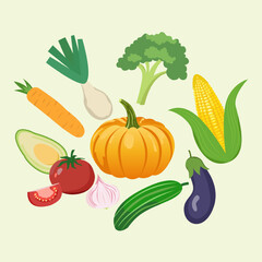 Vector illustration with a set of healthy vegetables.