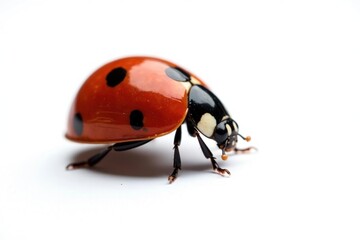 Obraz premium Close-up of a single ladybug on white background, creeping, white