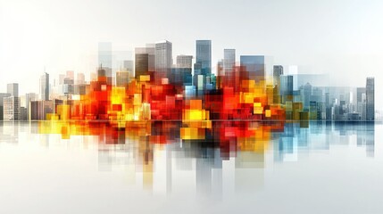 Obraz premium Vibrant Cityscape: A Modern Metropolis Reflected in Tranquil Waters