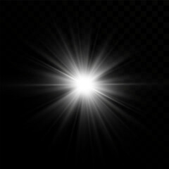 Bright flash of light. Glow effect. White light.