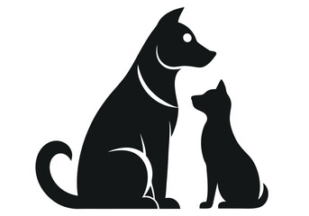 dog and cat  silhouette  isolated on white background 