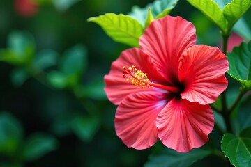 Fototapeta premium Intricate hibiscus blooms, lush green leaves, vibrant color palette, pattern, art