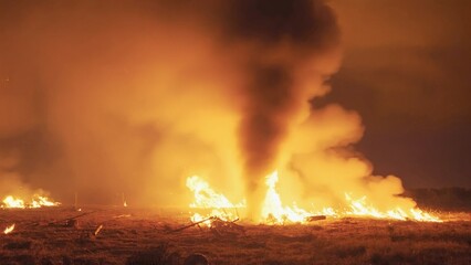 Obraz premium A large fire is burning in a field