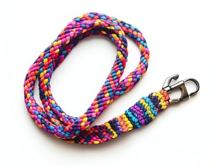 Fototapeta premium Vibrant Braided Lanyard on White Background Close Up for Accessories