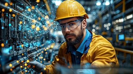 Skilled Engineer Working with Advanced Technology in Modern Factory