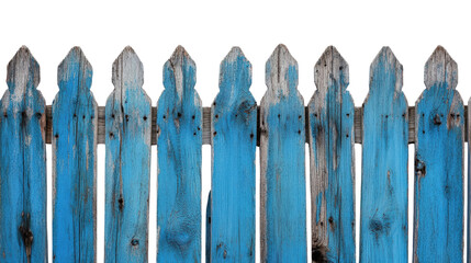 Fototapeta premium row of weathered blue wooden fence posts with rustic appearance