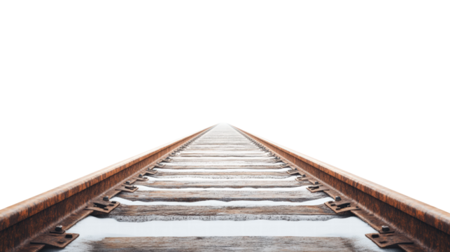 Railroad tracks extending into distance, creating sense of journey