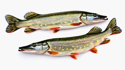 Naklejka premium A pair of large fish sit together on a white surface, great for aquatic or food-related concepts