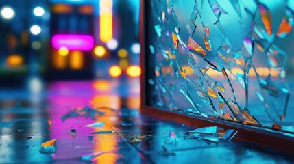Vibrant Reflection in Broken Glass Pane