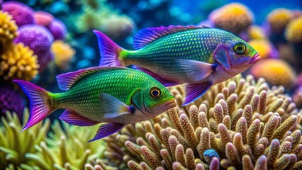 Colorful Tropical Fish Swimming Among Vibrant Coral Reef Landscape