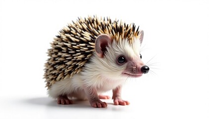 Obraz premium A single hedgehog, perfectly centered, on a seamless white background , pet photography, brown, prickly