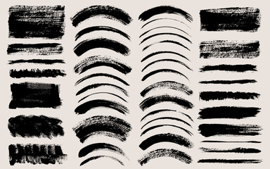 Brush stroke vector backgrounds. Painted curve and rectangle shapes, grunge lines and squares. Rough brush texture. Artistic banners collection