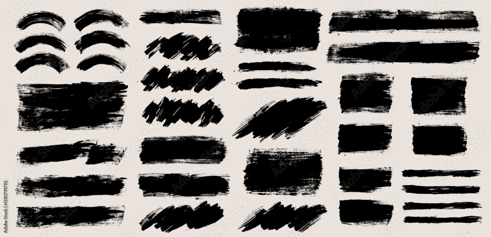 Fototapete brush stroke vector backgrounds. painted curve and rectangle shapes, grunge lines and squares. rough