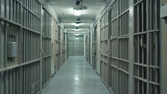 A long corridor with multiple prison cells