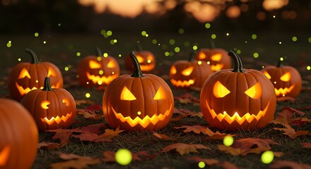 Fototapeta premium Spooky Jack-o'-Lanterns on Autumn Night AI Generated