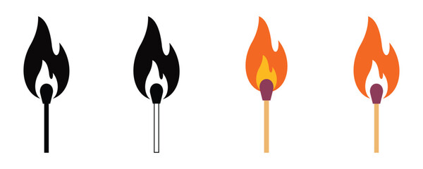 Set of  match fire flame isolated icon  of vector illustration
