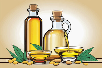 Mastered oil in a bottle add some mastered seeds vector illustration
