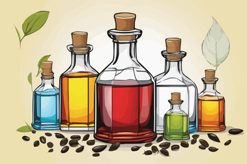 Mastered oil in a bottle add some mastered seeds vector illustration