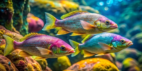 Naklejka premium Vibrant Tropical Fish Swimming Over Colorful Coral Reef