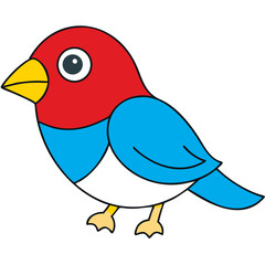 Cartoon Bird Illustration Red Head, Blue Body, Simple Design