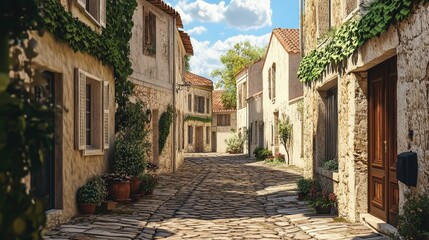 Old cobblestone streets in a quaint European village