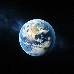 Obraz premium Pixel art depiction of Earth from space, showing North and Central America, against a backdrop of stars and the Milky Way.