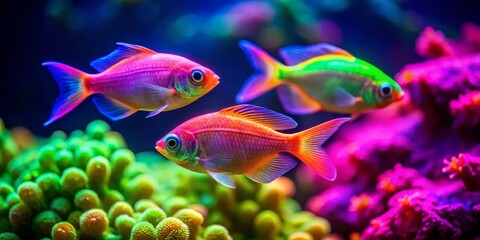 Fototapeta premium Colorful Tropical Fish Swimming in a Vibrant Coral Reef Aquarium