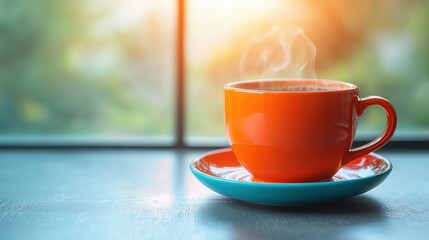 Obraz premium Morning Coffee by the Window: A Warm and Inviting Start