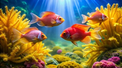 Fototapeta premium Colorful Tropical Fish Swimming in Vibrant Coral Reef Underwater