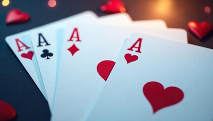 Fototapeta premium Playing cards arranged in a classic ace pattern , ace of spades, object, pattern