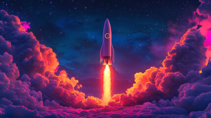 Fototapeta premium Start up idea Landing page screen, development technology, rocket banner. Vector illustration
