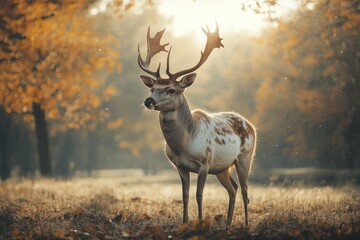 Majestic deer in autumn forest with soft focus. AI generated