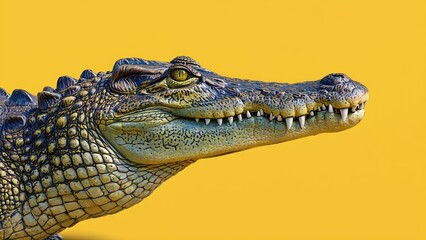 Fototapeta premium Alligator head on yellow background