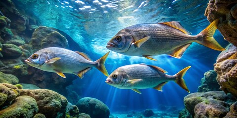 Fototapeta premium Underwater Scene with Vibrant Fish Swimming in Oceanic Environment