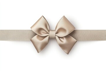 Beige satin ribbon bow on white background
