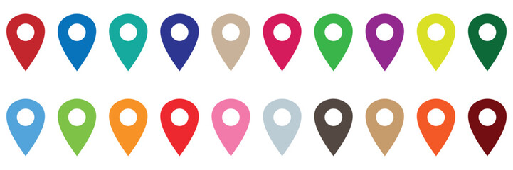 Fototapeta premium Set of colorful location icon set map pointer pin sign symbol solid and outline designs place address navigation locator sign vector illustration 