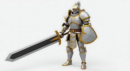 Naklejka premium Low Poly 3D Fantasy Knight Character